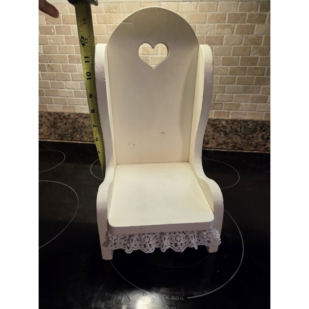 Vintage White Wooden Heart Doll Chair/Plant Stand - Picture 6 of 7